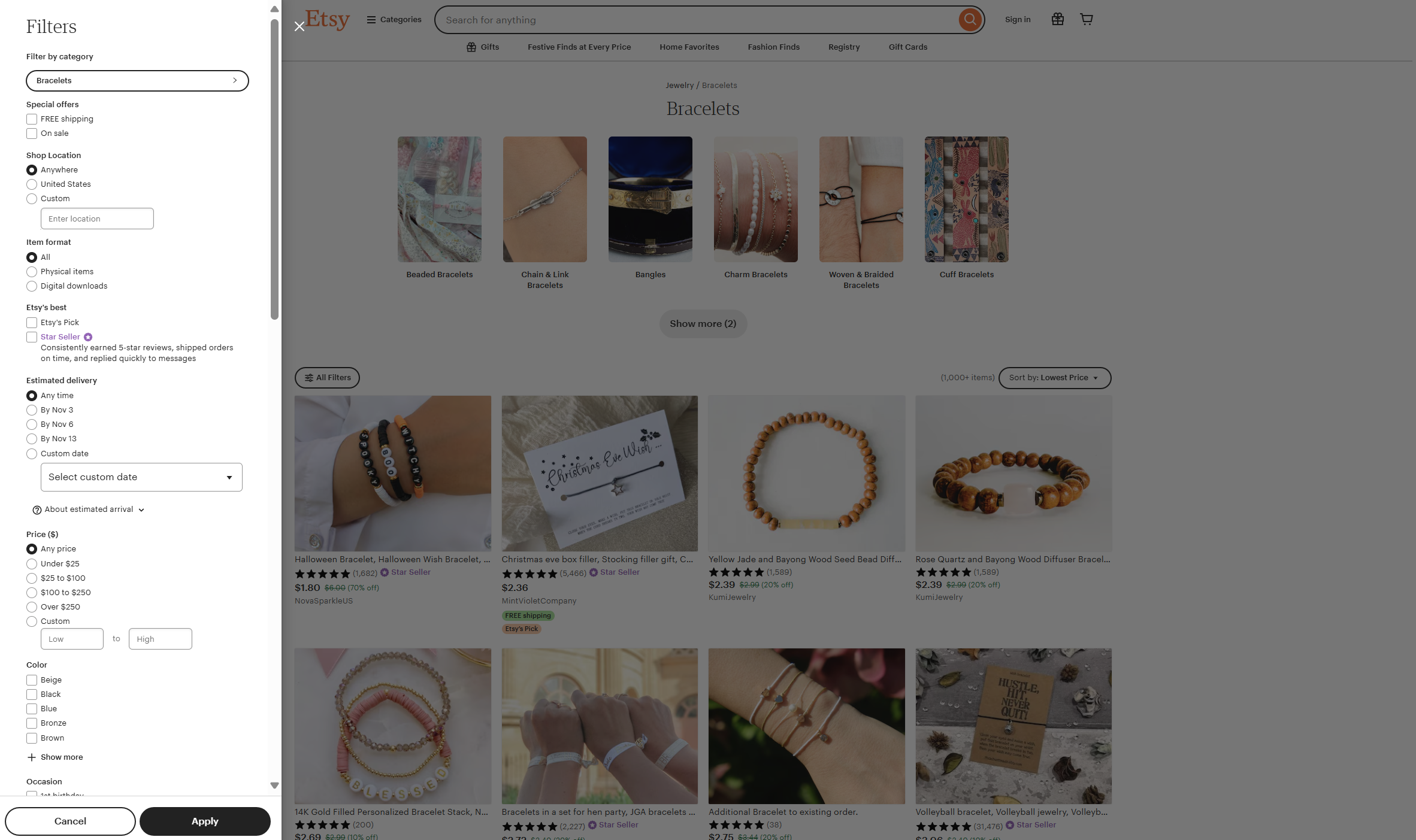 etsy inventory filter page